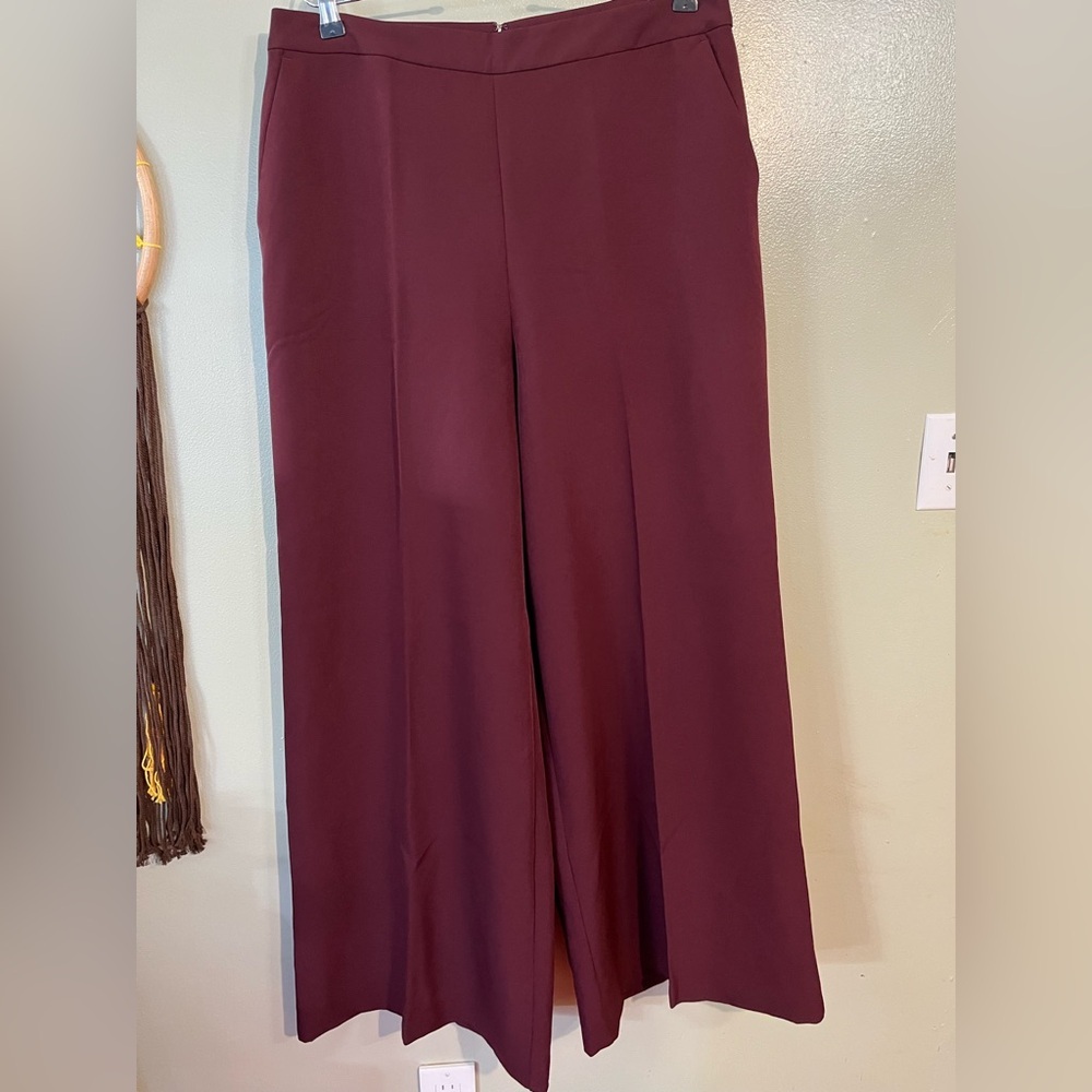 Worthington Womens Burgundy Super Wide Leg Office Carrier Dress Pants  14 NWT